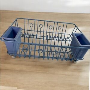 Vintage Rubbermaid dish drying rack strainer blue with silverware cup holder
